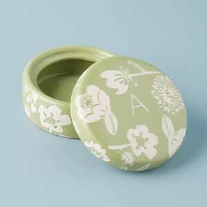 Anthropologie Masey Monogram Trinket Dish - “A” - Green Floral